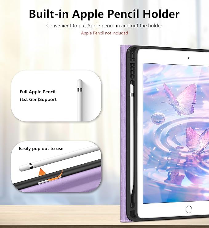DTTO for iPad 6th / 5th Generation 9.7 Inch (2018/2017) iPad Air 2 / Air 1 Case 360 Degree Rotating Premium Leather Folio Stand Cover with Pencil Holder Lavender