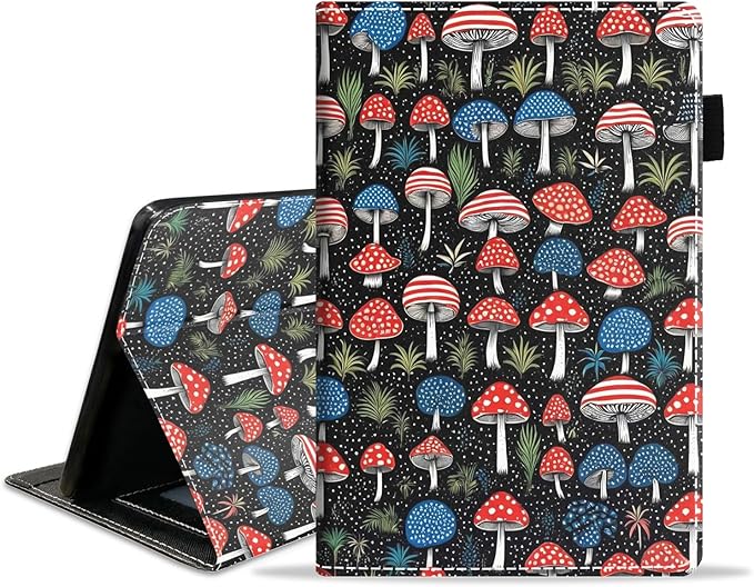 Case for Amazon Fire HD 10/HD 10 Plus Tablet 10.1 (13th/11th Generation 2023/2021 Release) Slim PU Leather Cover with Card Slot &amp Auto Wake/Sleep Mushrooms