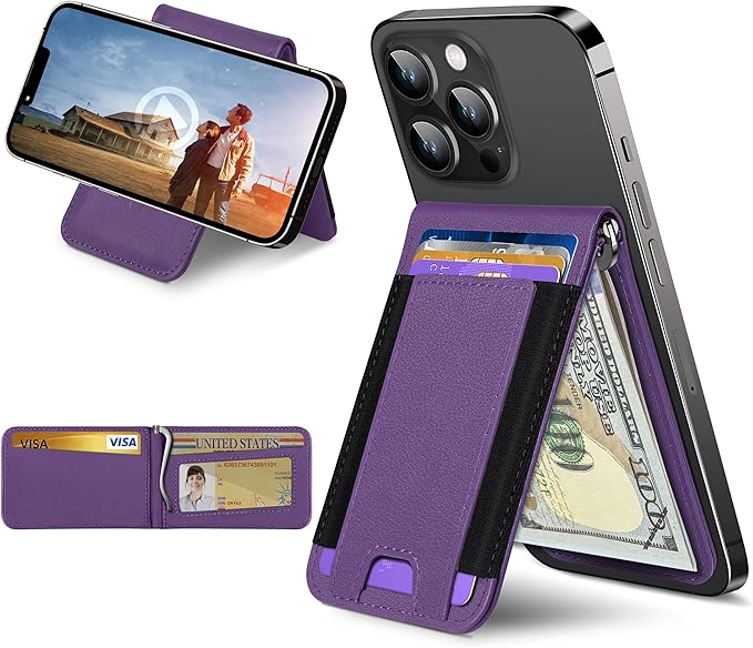 ExtreLife for MagSafe Wallet with Money Clip Stronger Magnetic Wallet for iPhone 17/16/15/14/13/12 Series RFID Blocking for iPhone Wallet with Stand ID Window &amp 8 Card Holder Purple