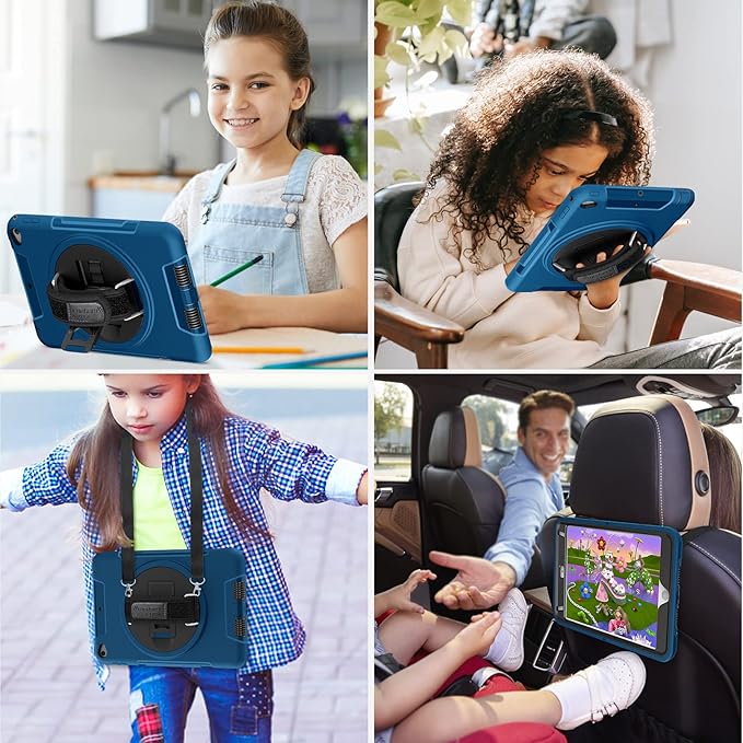 Case for iPad mini 5/4 7.9 INCH: TPU Cover for iPad mini 5th/4th Generation 7.9 Inch 2019/2015 with- Screen Protector- Stand- Handle- Shoulder Strap- Pencil Holder- Blue