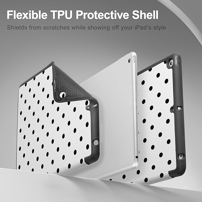 Tuiklol Case for iPad 10.2 Inch 2021 2020 2018 Release 9th / 8th / 7th Generation Built-in Pencil Holder TPU Protective Stand Back Cover Trifold Stand-Auto Wake/Sleep Spot-White