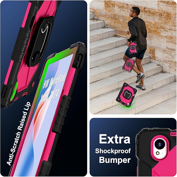 Shoulder Strap Tablet Case for Huawei MatePad 11.5 S/11.5 inch TGR-W09 Heavy Duty Shockproof Protective Cover with Kickstand Handle Shoulder Strap for Kids Women Man Black Rose Red