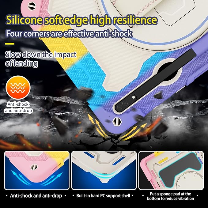 Tablet Case for Samsung Galaxy Tab S10 Ultra 14.6/S9 Ultra/S8 Ultra Kids Rainbow Heavy Duty Silicone Shockproof Case with Pencil Holder Shoulder Strap Rotating Fold Kickstand Hand Strap
