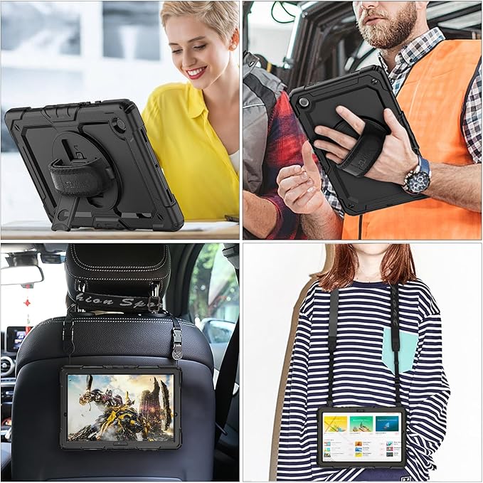 SEYMAC stock Case for Samsung Galaxy Tab A11+ Plus/A9+ Plus 11'' Full-Body Drop Protection Case with Screen Protector Pencil Holder [360° Rotating Hand Strap] &ampStand Black