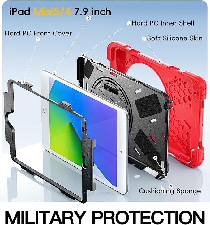 BRAECN iPad mini 5 CaseiPad mini 4 Case Heavy Duty Shockproof Protective Rugged Case with Pencil HolderHand StrapKickstand Shoulder Strap for iPad mini 5th/4th Generation 7.9 Inch for Kids