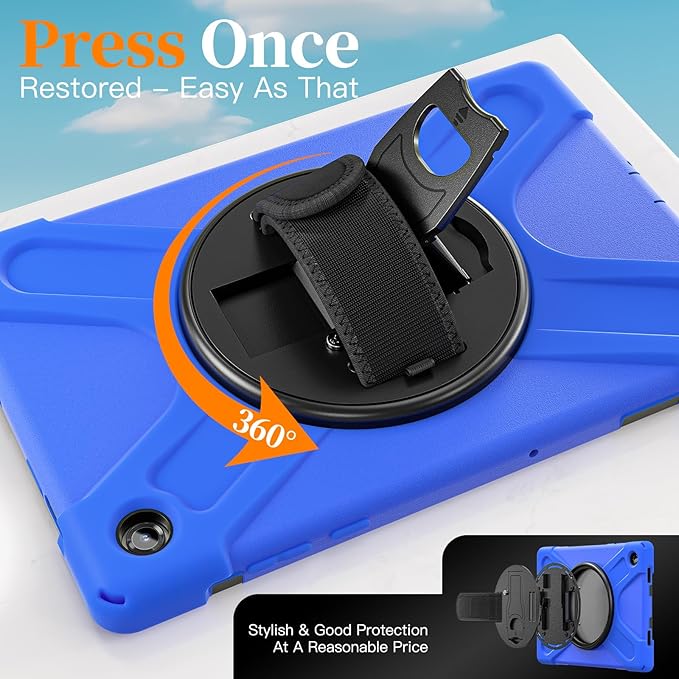 Lunivop Case Compatible with Samsung Galaxy Tab A11 Plus Case 11 Inch 360° Rotating Stand/Hand Strap with Built-in Screen Protector Heavy Duty Tablet Cover for Samsung Tab A11+ Plus Blue