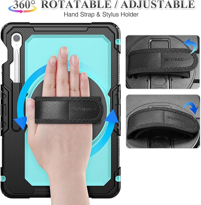 SEYMAC stock Case for Samsung Galaxy Tab S10 FE+ Plus 5G Tablet Case 13.1'' Protective with Screen Protector Pen Holder 360 Rotate Stand Hand Strap Shoulder Strap SkyBlue1