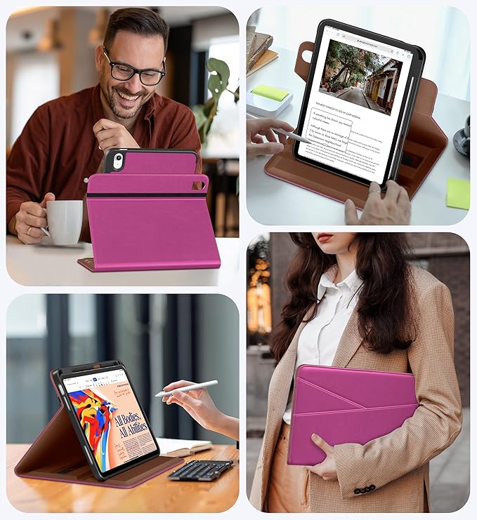 DTTO for iPad A16 Case iPad 11th / 10th Generation Case (2025/2022) 360 Degree Rotating Premium Leather Folio Stand Cover with Pencil Holder Rose Red