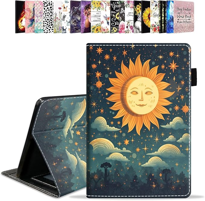 Case for All-New Amazon Kindle Fire HD 10 &amp 10 Plus Tablet 10.1 (13th/11th Generation 2023/2021 Release) PU Leather Folio Case with Smart Auto Wake/Sleep Celestial Theme Sun and Stars