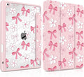 DONGKE for iPad 9th/8th/7th Generation Case 10.2 Inch (2021/2020/2019) [Auto Sleep/Wake &amp Pencil Holder] Clear Acrylic Back Trifold Stand Cover Bow &amp Daisy
