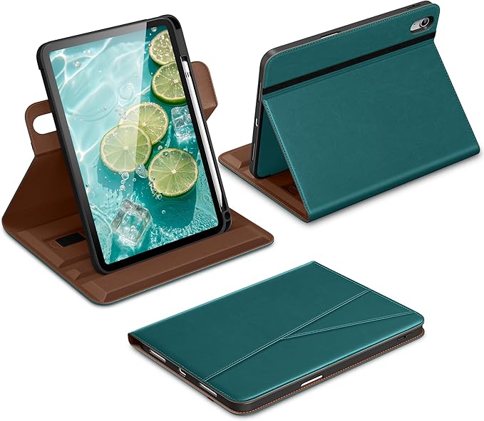 DTTO for iPad A16 Case iPad 11th / 10th Generation Case (2025/2022) 360 Degree Rotating Premium Leather Folio Stand Cover with Pencil Holder Green