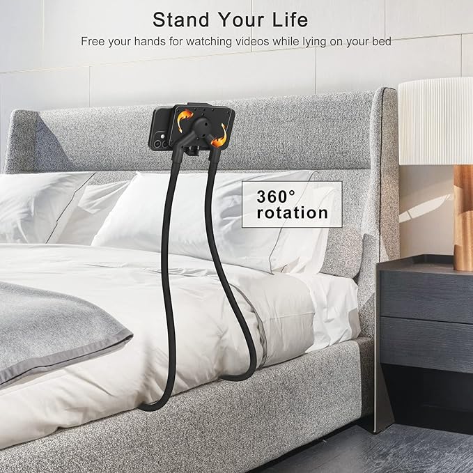 B-Land Upgrade Phone Holder for Bed Neck Phone Holder Gooseneck Cell Phone Holders Universal Mobile Phone Stand with Remote for Taking Videos &amp Group Photos (Black)