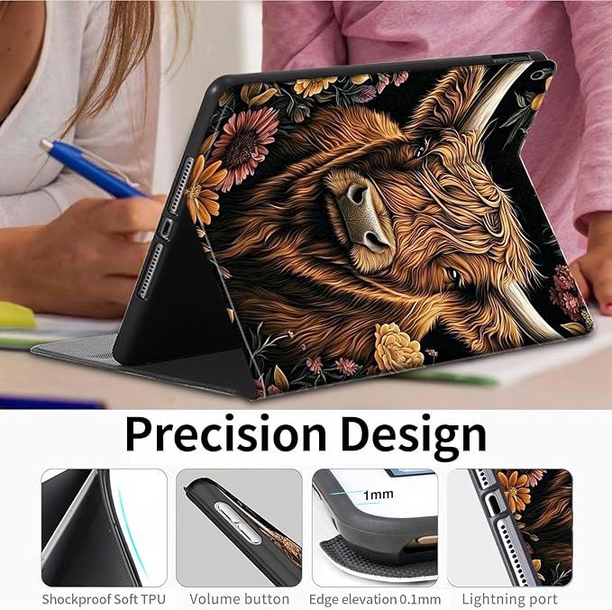 Case for All-New Amazon Fire HD 8 &amp 8 Plus Tablet (12th Generation/10th Generation 2024/2022/2020) 8PU Leather Slim Standing Smart Cover Case with Auto Sleep/Wake-Cute Highland Cow
