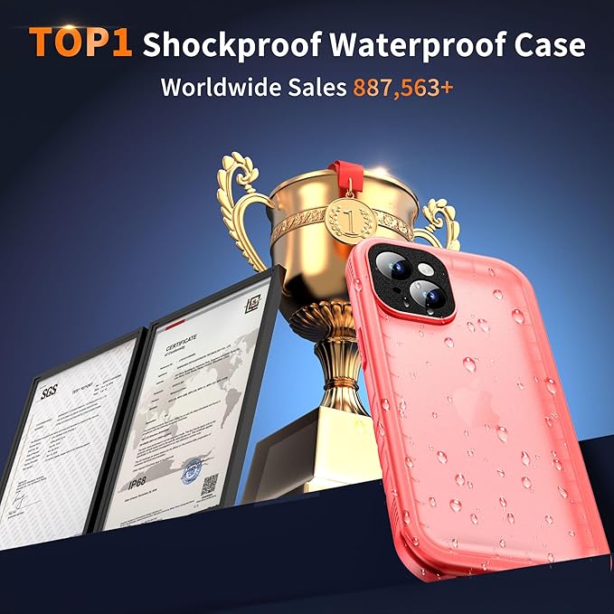 Cozycase Compatible with iPhone 14 Plus Waterproof Case - Full Body Shockproof Dustproof Dropproof Built in Screen Protector Rugged Waterproof Case for iPhone 14 Plus 6.7 Inch Pink