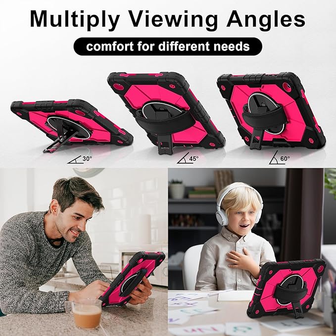 Case for Samsung Galaxy Tab A9 Plus(X210/X216/X218)/A11+ 11 Inch 2025 (X230/X236B) Heavy Duty Shockproof Rugged 360 Rotating Hand Strap Protective Tablet Case for Tab A11 PlusBlack+Rose Red