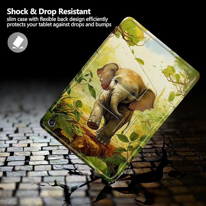 Case for Amazon Fire HD 10 Tablet (5th/7th/9th Generation2015/2017/2019 Release)360 Degree Rotating Swivel Stand Protective Cover for Fire HD 10 TabletBaby Elephant