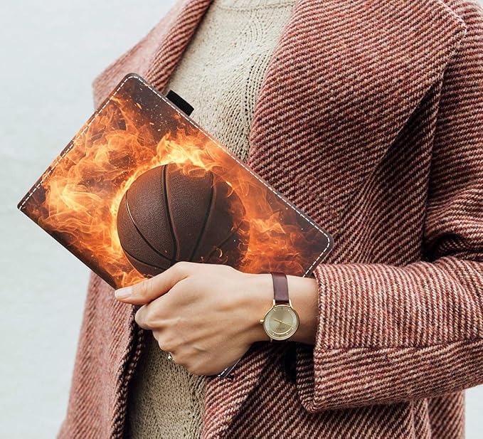 Case for Amazon Fire HD 10/HD 10 Plus Tablet 10.1 (13th/11th Generation 2023/2021 Release) Slim PU Leather Cover with Card Slot &amp Auto Wake/Sleep Burning Basketball