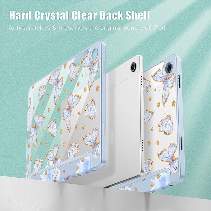 Tuiklol for Samsung Galaxy Tab A9+ Tablet 11” / A9+ Plus 2024 2023Buit-in S-Pen Holder with Clear Protective Cover Transparent Back Shell Auto Wake/Sleep Samsung Tab A9 Plus CoverButterfly Blue