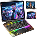 KITONE for iPad Air 11 Inch (M3/M22025/2024) Transperant Case with Wireless Keyboard 7 Color Backlight Trackpad 360°Rotating Stand for 10.9 iPad Air 5th/4th 11 iPad Pro 4/3/2/1 Case Cyberpunk