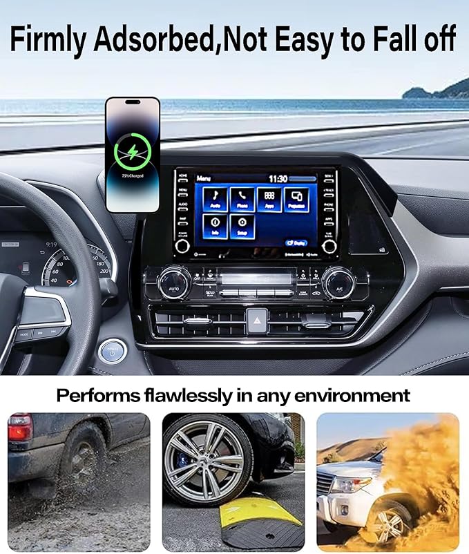 Car Phone Mount for 2020-2025 Toyota Highlander Accessories Apply to 8 Inch Touch Screen 15W Fast Wireless Charger Screen Fixed Clip Cell Phone Automobile Cradles Hands-Free