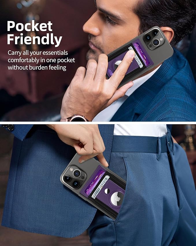 for Magsafe Wallet Stand with Airtag Holder Strongest Magnetic Wallet for iPhone 17/16/15/14/13/12 Series ID Window 4 Card Slots 10 Cards Holder Vegan Leather RFID Blocking Purple