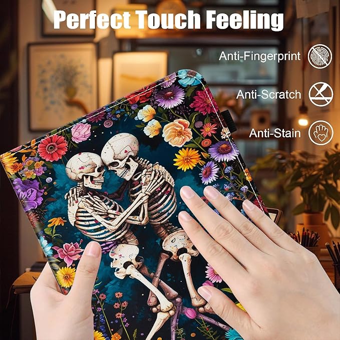 Case for iPad 9th Generation/iPad 8/iPad 7 iPad 10.2 2021 2020 2019/iPad Air 10.5/iPad Pro 10.5Card Slot PU Leather TPU Case Pen Holder Auto Wake SleepFlower Skull