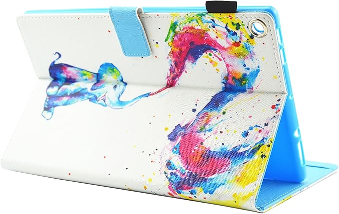 Case for Fire HD 8 (8th/7th/6th Generation 2018/2017/2016) Techcircle Multi-Angle View Stand Cute Pattern Slim Folding Leather Protective Cover with Card Slots Smart Sleep/Wake Colorful Elephant