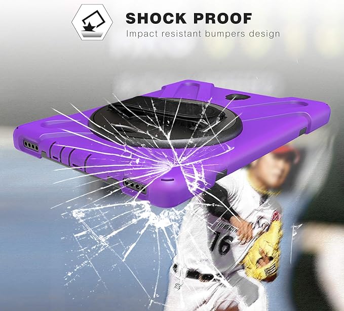 BRAECN for Galaxy Tab S4 10.5 Tablet Case BRAECN Three Layer Hybrid Shock-Proof Case with 360 Degree Rotating KickstandHand StrapShoulder Strap for Samsung Galaxy Tab S4 SM-T837/T835/T830(Purple)