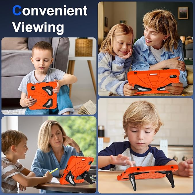 Kids Case for iPad mini 7 A17 Pro 2024/ Mini 6 8.3 inch Spider Case for iPad mini 7th 6th Generation Shockproof Durable Full Protective Cover with Pencil Holder Kickstand (Orange+Black)