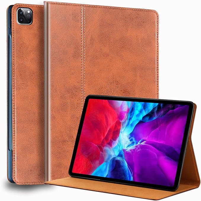 for Ipad Pro 12.9-inch 6th/5th/4th/3rd Gen Case Genuine Leather Cover Protective for 2022/2021/2020/2018Auto Wake/Sleep.Brown