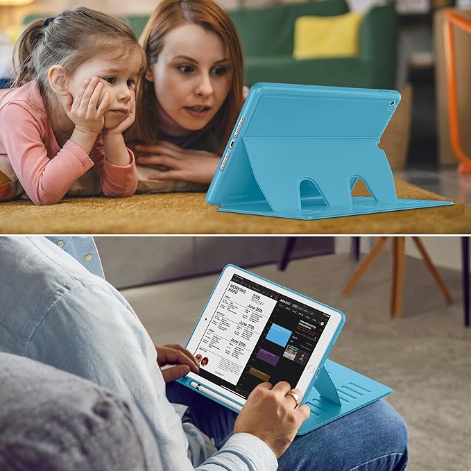 VIKESI Case for iPad 9th / 8th / 7th Generation 10.2 inch (2021/2020/2019 Released)Multiple Angles Magnetic Stand CoverShockproof BackPencil Holderand Auto Sleep/WakeSky Blue