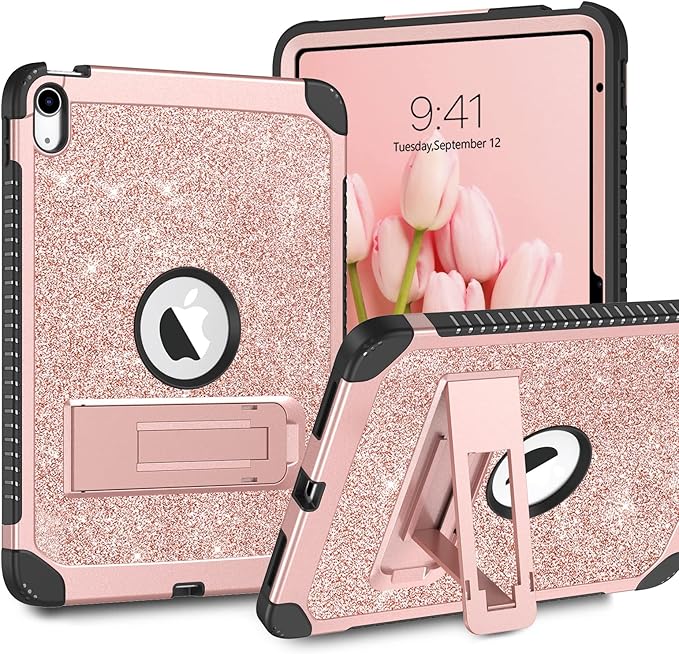 YINLAI Case for iPad 10th Generation iPad Case 10th Generation 2022 10.9-Inch Kid Girl Women Slim Stand Glitter Bling Shockproof Protective Cover for iPad 10th Gen A2696/A2757/A2777 Rose Gold/Pink