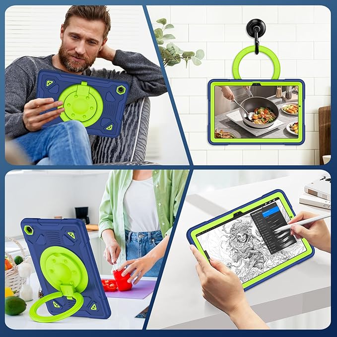 Case for Samsung Galaxy Tab A11+ Plus/ A9+ 11 inch 2025/2023 with Screen Protector 360°Rotating Stand &amp Shoulder Strap Pencil Holderfor Tab A11 Plus / A9 Plus Tablet Case Kids (Navy+Green)