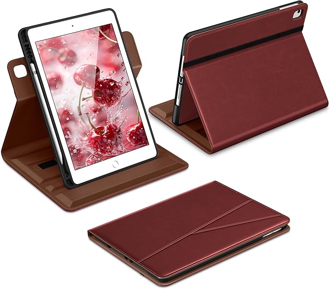 DTTO Rotating Case for iPad 6th / 5th Generation 9.7 Inch 2018/2017 iPad Air 2 / Air 1 Case 360 Degree Swiveling Premium Leather Folio Stand Cover with Pencil Holder Wine Red
