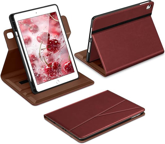 DTTO Rotating Case for iPad 6th / 5th Generation 9.7 Inch 2018/2017 iPad Air 2 / Air 1 Case 360 Degree Swiveling Premium Leather Folio Stand Cover with Pencil Holder Wine Red