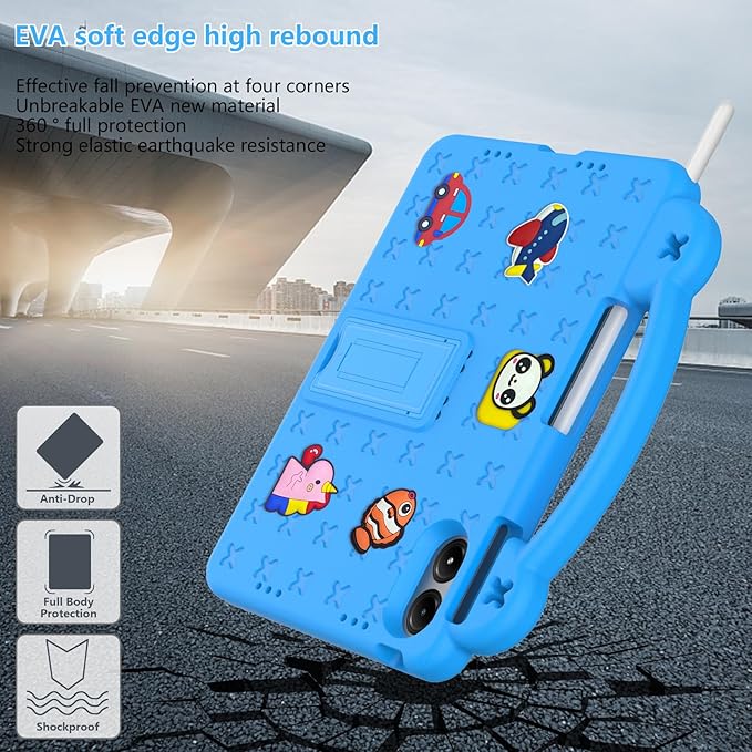 Compatible with Xiaomi Redmi Pad Pro 12.1 2024 Tablet Case Kids Friendly Universal Lightweight Shockproof Protective Case with Shoulder Strap &amp Stand Handle Sky Blue