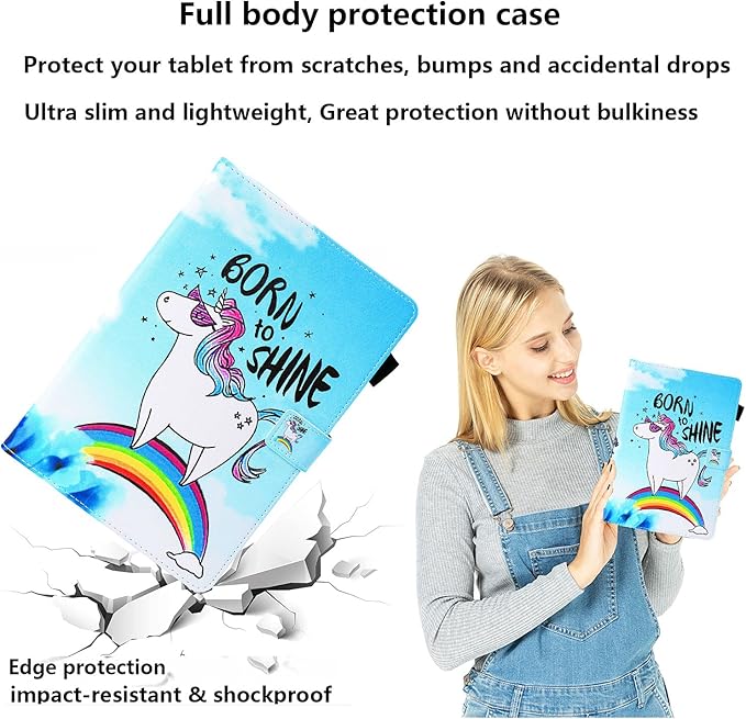 Kindle Fire HD 10 Tablet Case 9th and 7th Generation with Pencil Cards Holder UUcovers Smart Folio Stand Synthetic Leather Cover [Auto Wake/Sleep] for Amazon Fire HD 10.1 Inch 2019/2017 Blue Horse