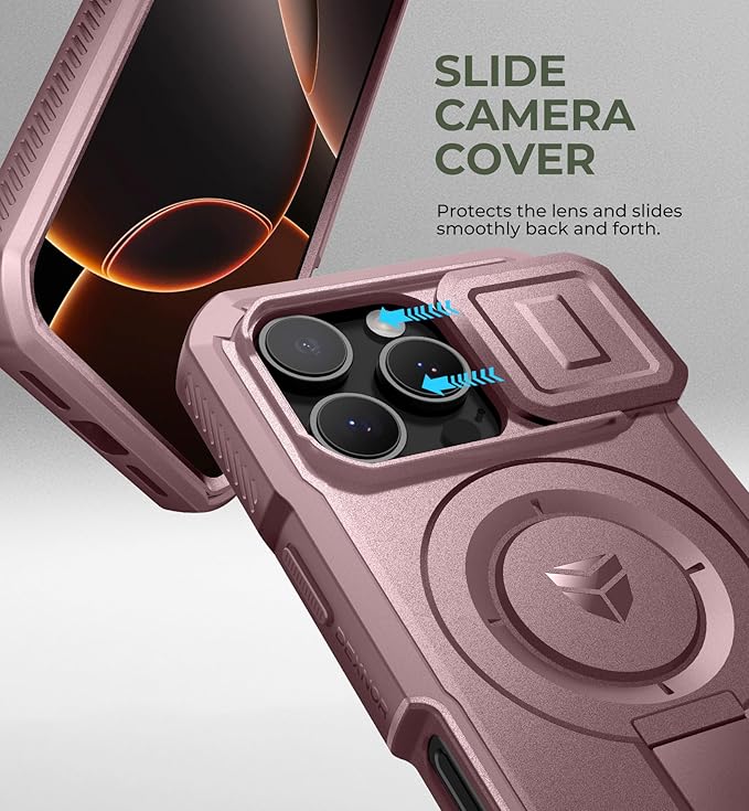 Dexnor for iPhone 16 Pro Case with Slide Camera Cover&ampAdjustable Kickstand &amp Built-in Screen ProtectorCompatible with MagSafe Shockproof Bumper Cases Heavy-Duty Magnetic Protective CoverPeon