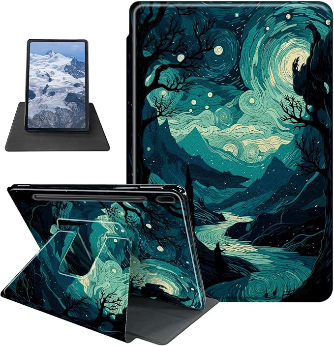 Starry Night Art Print Pattern Case for Samsung Galaxy Tab S9 Plus/X810/X816B/X818U/S9 FE Plus 12.4inch/S10 PlusBFDHGQZC 360 Degree Rotating Stand Protective Cover with Auto Sleep/Wake