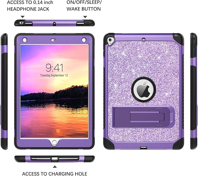 YINLAI for iPad 6th 5th Generation Case 9.7-Inch 2018/2017 iPad Pro 9.7/iPad Air 2nd CaseGlitter Sparkle Women Girls Kids Kickstand Shockproof Protective A1893/A1954/A1822/A1823 Tablet CoverPurple