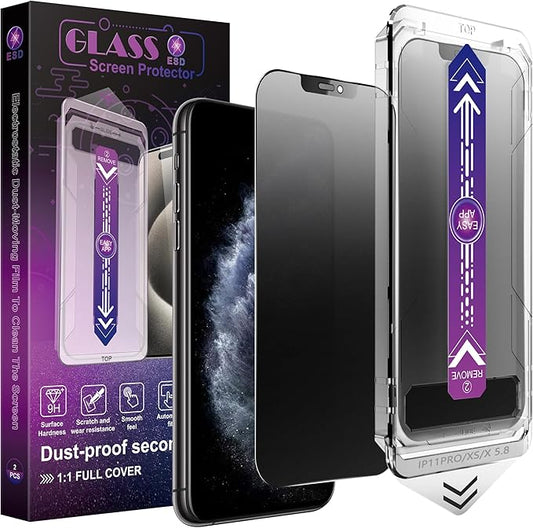 2 Pack Matte Privacy Screen Protector for iPhone X/iPhone XS/iPhone 11 Pro 9H Tempered Glass Full Coverage Anti-Fingerprint Auto Dust-Elimination No Bubble Easy Installation