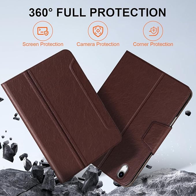 Leather Case for iPad Air 11 M4/M3/M2 (2026/2025/2024) &amp 10.9 5th/4th Gen (2020/2022) Leather Folio with Pencil Holder Auto Wake/Sleep Adjustable Stand Magnetic Closure- Red Brown