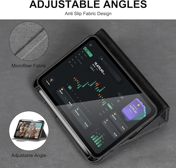 Gexmil Premium Leather Case for iPad mini 7 (A17 Pro) 2024 / iPad mini 6 Generation 2021 8.3 InchPencil Holder Magnetic ClosureShockproof Cowhide CoverAdjustable StandSanded Black