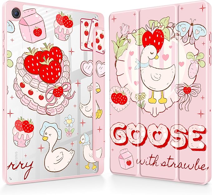 Tuiklol for Samsung Galaxy Tab A9+ Tablet 11” / A9+ Plus 2024 2023Buit-in S-Pen Holder with Clear Protective Cover Transparent Back Shell Auto Wake/Sleep Samsung Tab A9 Plus CoverCase with Goose