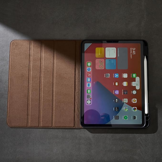 Gexmil Genuine Leather Case for iPad Pro 11 Inch (M5/M4) 2025/2024 with Pencil HolderProtective Shockproof Leather Smart Folio Cover Adjustable Stand Auto Sleep/Wake Anti-Slip Butterfly Grey
