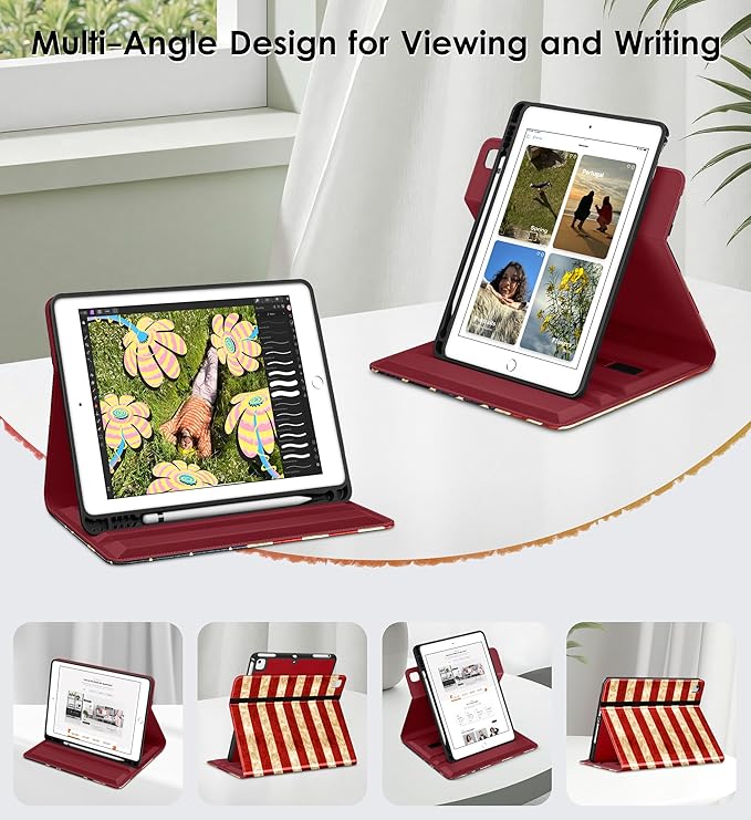 DTTO for iPad 6th / 5th Generation 9.7 Inch (2018/2017) iPad Air 2 / Air 1 Case 360 Degree Rotating Premium Leather Folio Stand Cover with Pencil Holder US Flag