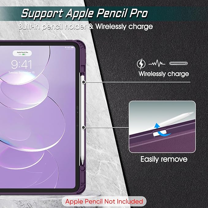 Fintie Magnetic Stand Case for iPad Pro 13-inch (M5) 2025 / (M4) 2024 - Multiple Angles Shockproof Rugged Soft TPU Cover with Pencil Holder Auto Sleep/Wake Purple