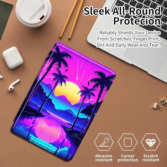 Case for Samsung Galaxy Tab S8 Plus 2022/S7 FE 2021/S7 Plus 2020 12.4 Inch Tropical Landscape Trees Theme 360 Degree Rotating Stand Smart Protective Cover for Samsung S7 FE Tablet
