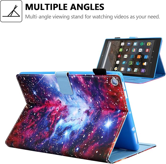 Folio Case for Amazon Fire HD 10 Tablet (5th/7th/9th Generation) Slim Fit Stand Magnetic Soft TPU Back Smart Cover for All-New Fire HD 10 2015/2017/2019 Sleep Mode Purple Red Nebula