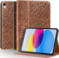 Leather Case for iPad (A16) 11th Gen. 2025 11 Inch iPad 10th Gen.2022 10.9 Inch Full Grain Leather Cover with Auto Sleep/Wake Anti Slip Brown Flower